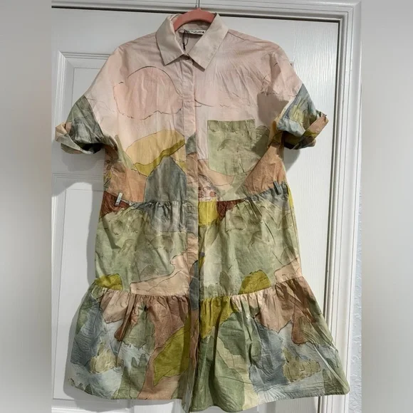 Zara Artistic Midi Dress in Cream and Green - Picture 4 of 4